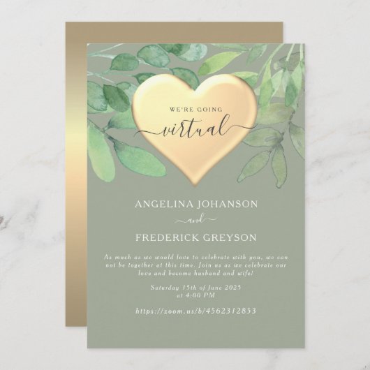 Sage Green Online Wedding Einladung (Vorne/Hinten)