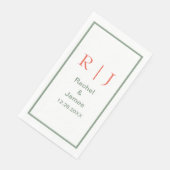 Sage Green Orange Monogram Name Simple Wedding Serviette (Ecke)