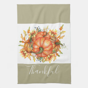 Sage Green & Orange Pumpkin Bounty Erntedank Geschirrtuch