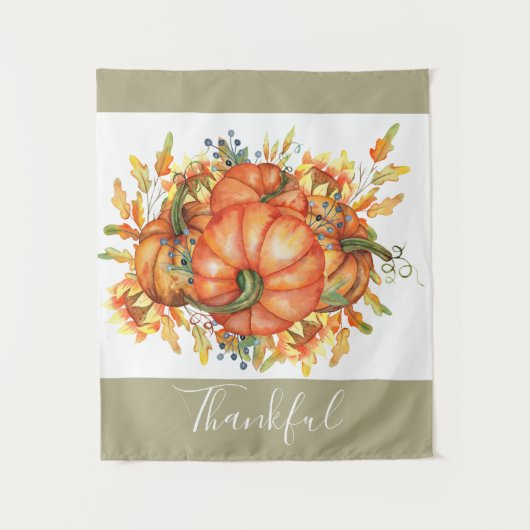 Sage Green & Orange Pumpkin Bounty Erntedank Wandteppich (Vorderseite)