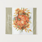 Sage Green & Orange Pumpkin Bounty Erntedank Wandteppich (Vorderseite (Horizontal))