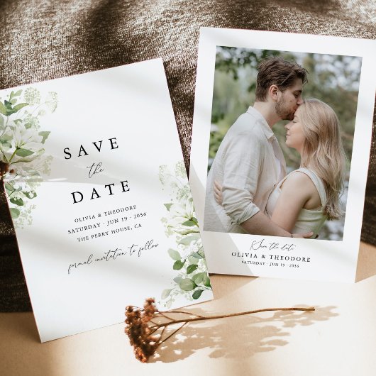 Sage Green Organic Greenery Photo Wedding Save The Date
