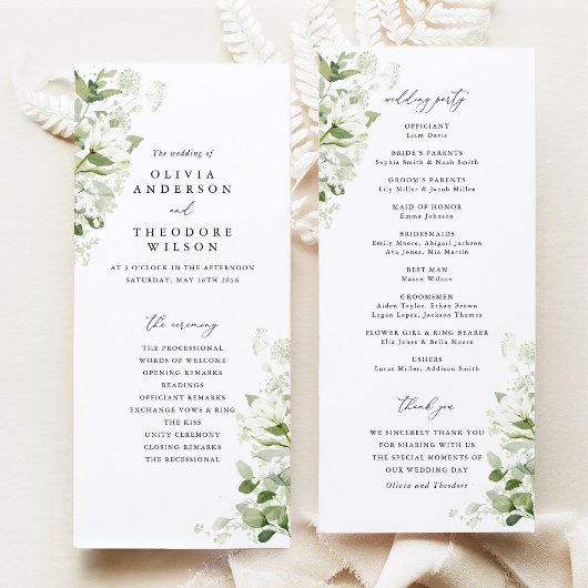 Sage Green Organic Greenery Wedding Ceremony Programm