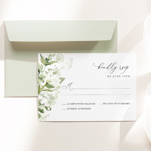 Sage Green Organic Greenery Wedding RSVP Karte