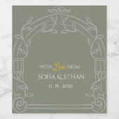 Sage Green Ornate Arch Botanical Wedding Favor Weinetikett (Einzelnes Label)
