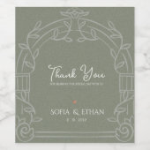 Sage Green Ornate Arch Botanical Wedding Favor Weinetikett (Einzelnes Label)