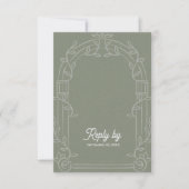 Sage Green Ornate Arch Botanical Wedding Reply By RSVP Karte (Vorderseite)
