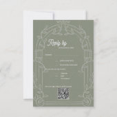 Sage Green Ornate Arch Botanical Wedding Reply By RSVP Karte (Rückseite)