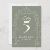 Sage Green Ornate Arch Wedding Table Number Dankeskarte (Vorderseite)