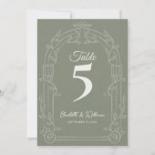 Sage Green Ornate Arch Wedding Table Number Dankeskarte (Rückseite)