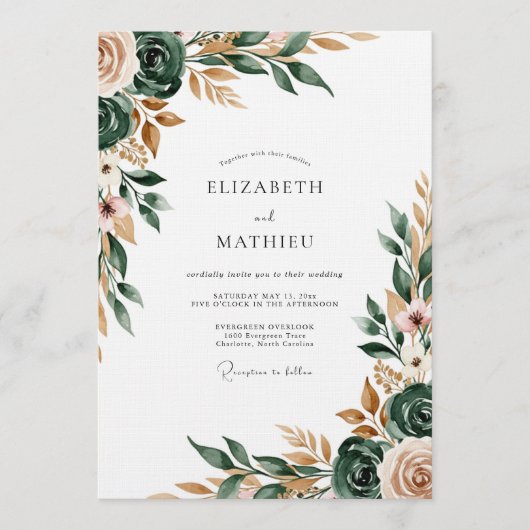 Sage Green Painterly Flourish Wedding Einladung (Vorderseite)