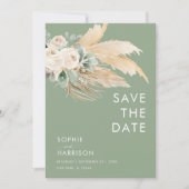 Sage Green Pampas Grass Boho Save the Date Einladung (Vorderseite)