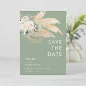 Sage Green Pampas Grass Boho Save the Date Einladung (Stehend Vorderseite)