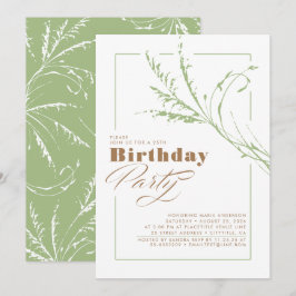 Sage Green Pampas Grass Modern Birthday Party Einladung