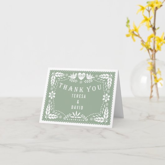 Sage green papel picado Hochzeit Danke Foto Karte (Gelbe Blume)