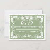 Sage green papel picado liebt Vögel Blume Hochzeit RSVP Karte (Vorderseite)