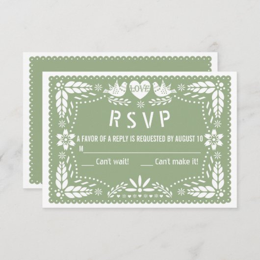 Sage green papel picado liebt Vögel Blume Hochzeit RSVP Karte (Vorne/Hinten)