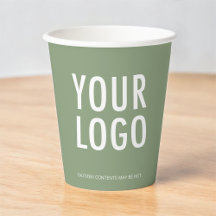 Sage Green Paper Cups Custom Business Logo 8 oz