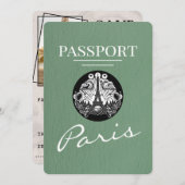 Sage Green Paris Passport Save the Date (Vorne/Hinten)