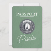 Sage Green Paris Passport Wedding Einladung (Rückseite)