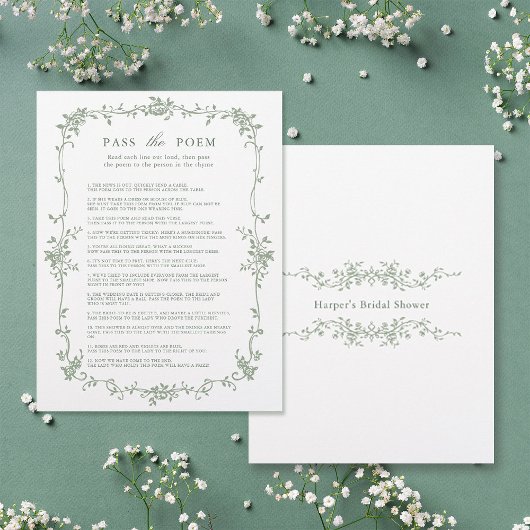 Sage Green 'Pass the Poem' Brautparty Game