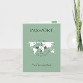 Sage Green Passport Hochzeit in Urlaubsort Einladung (Vorderseite)