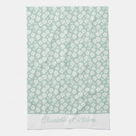 Sage Green Pastel Light Minze White Boho Florals Geschirrtuch (Vertikal)
