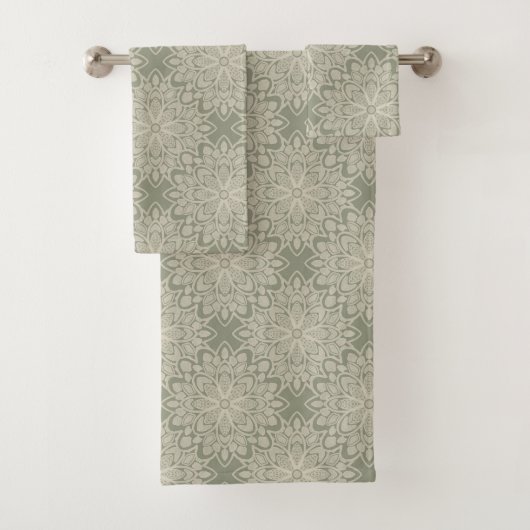 Sage Green Pattern Badhandtuch Set (Insitu)