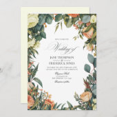 Sage Green, Peach, and Cream Floral Wedding Einladung (Vorne/Hinten)