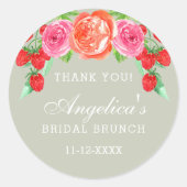 Sage Green Peach Peony Bridal Brunch Vielen Dank Runder Aufkleber (Vorderseite)