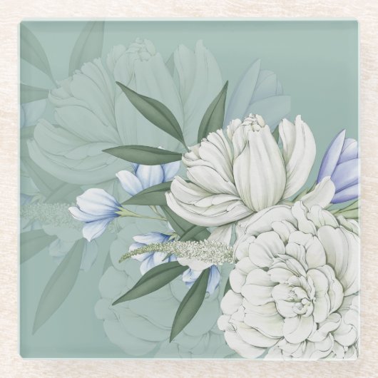 Sage Green & Peonies Wedding Gift | Glasuntersetzer (Vorderseite)