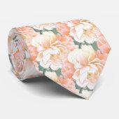 Sage Green Peony Floral Pattern Wedding Neck Tie Krawatte (Gerollt)
