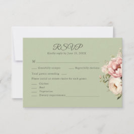 Sage Green Peony Floral RSVP Card Dankeskarte