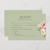 Sage Green Peony Floral RSVP Card Dankeskarte (Vorne/Hinten)