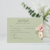 Sage Green Peony Floral RSVP Card Karte (Stehend Vorderseite)