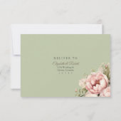 Sage Green Peony Floral RSVP Card Karte (Rückseite)