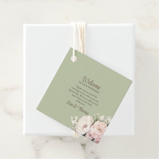 Sage Green Peony Floral Wedding Welcome Sign Geschenkanhänger (Beispiel)