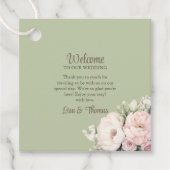 Sage Green Peony Floral Wedding Welcome Sign Geschenkanhänger (Vorderseite)
