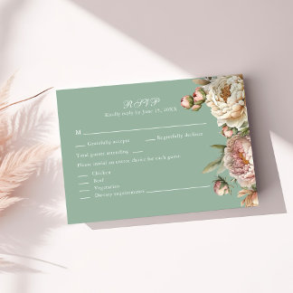Sage Green Peony Garden Wedding RSVP Card Karte