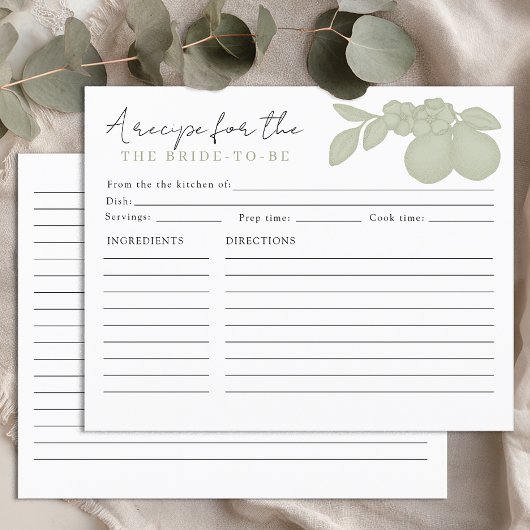 Sage Green Perfect Pear Brautparty Rezept Card