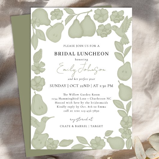 Sage Green Perfect Pear Bridal Luncheon Einladung