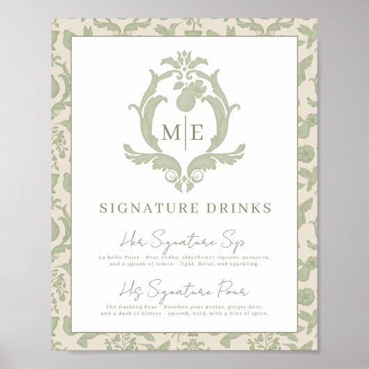 Sage Green Perfect Pear Signature Drinks signieren Poster (Vorne)