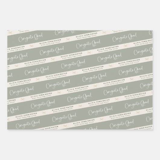 Sage Green Personalisiert Abschluss Geschenkpapier Set (Vorderseite)