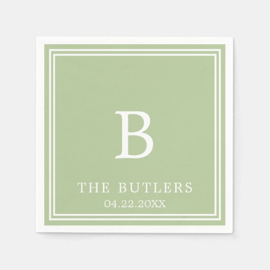 Sage Green Personalisiert Wedding Cocktail Napkins Serviette (Vorderseite)