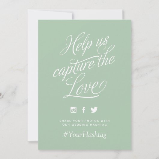 Sage Green Personalisiert Wedding Hashtag Sign (Rückseite)