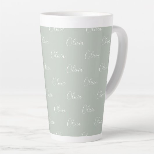 Sage Green Personalisiert White Script Name Milchtasse (Rechte Ecke)
