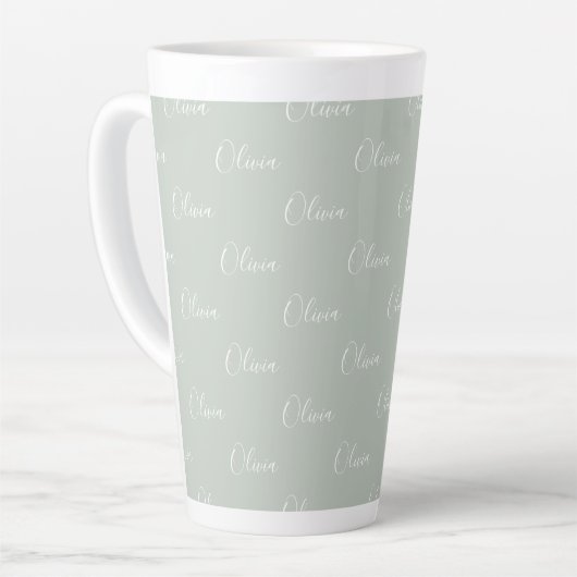 Sage Green Personalisiert White Script Name Milchtasse (Linke Ecke)