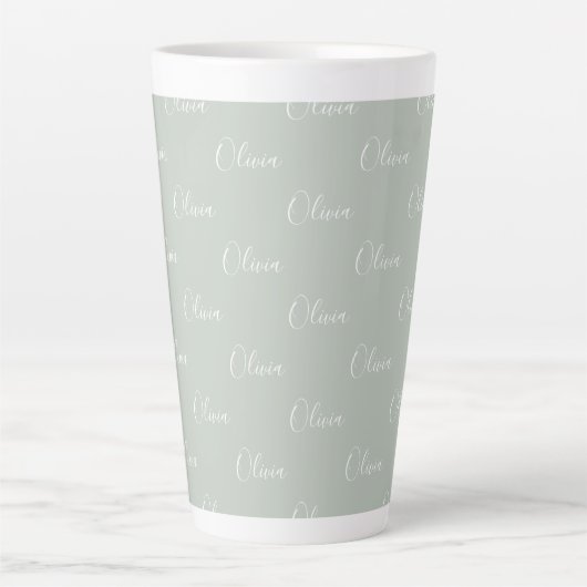 Sage Green Personalisiert White Script Name Milchtasse (Vorderseite)
