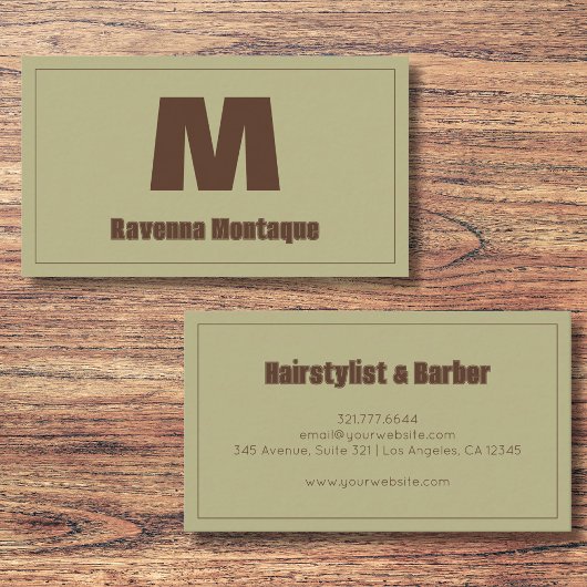 Sage Green Personalized Monogram Letter Name Visitenkarte