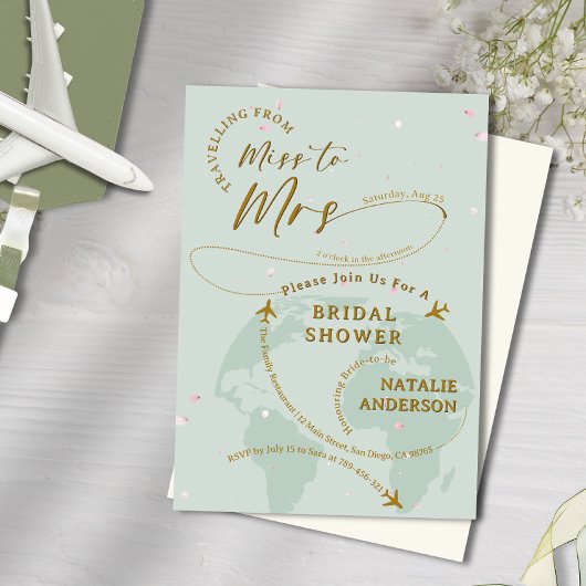Sage Green Petals Reisen zu Frau Brautparty Einladung